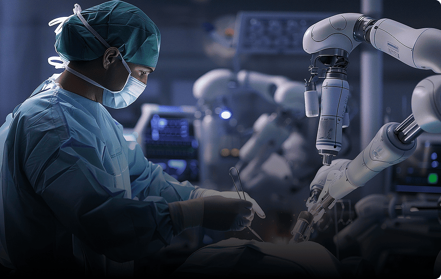 Robotic-assisted prostatectomy in operation